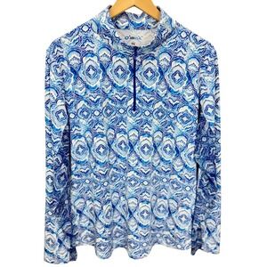IBKUL Womens Size XXL Blue Medallion 1/4 Zip Sun Shirt Golf Tennis Pickleball